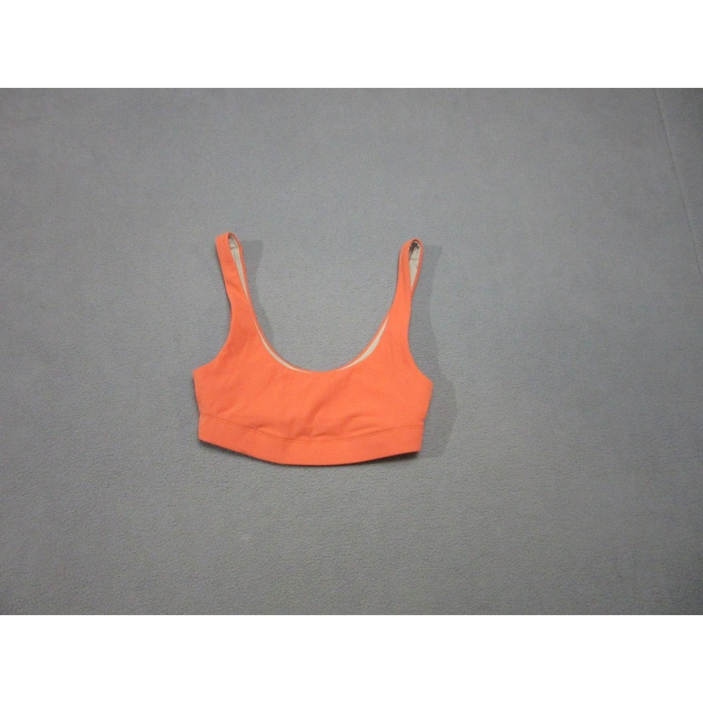 Vuori Sports Bra Women 2XS Orange Scoop Neck Yosemite Gym Workout Patch Logo